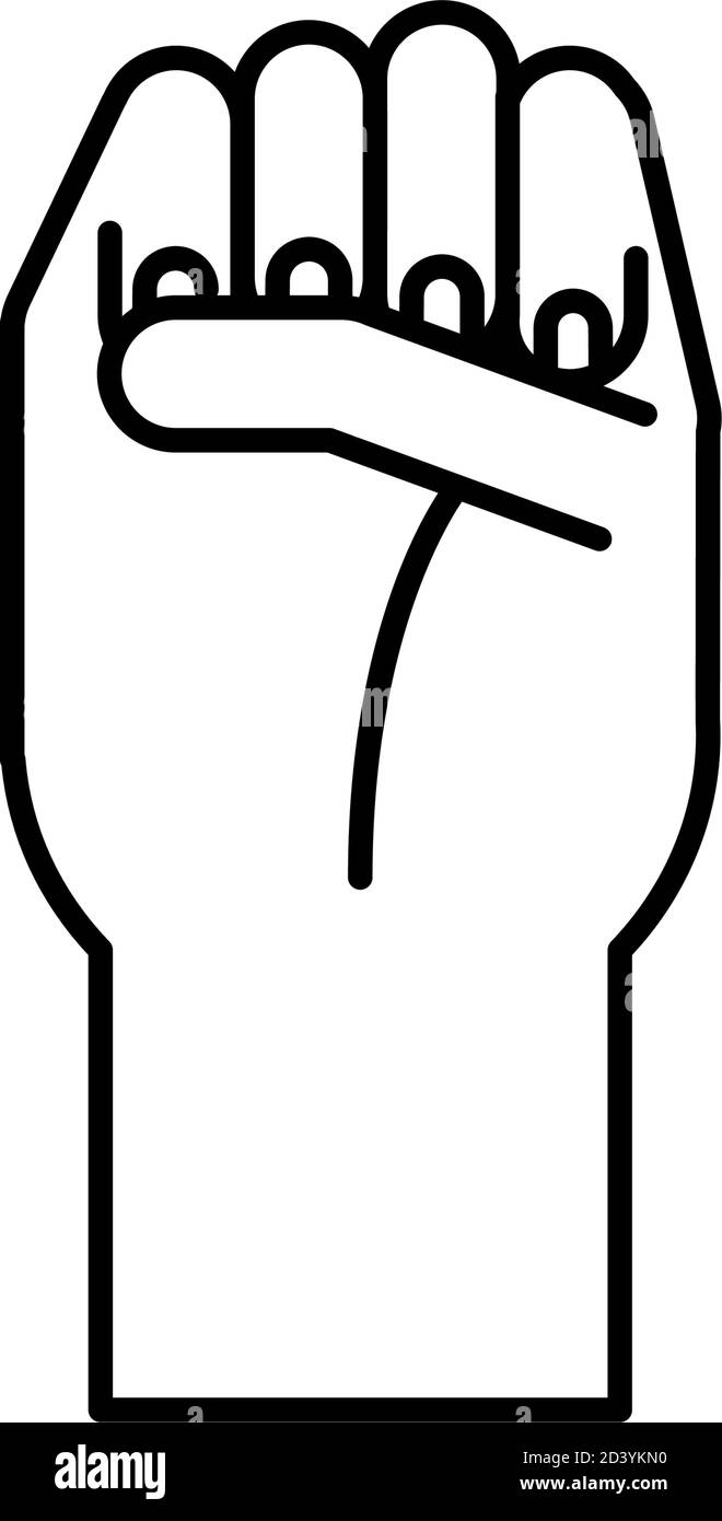 Hand Sign Language E Line Style Icon Design Of People Help And Finger Theme Vector Illustration 