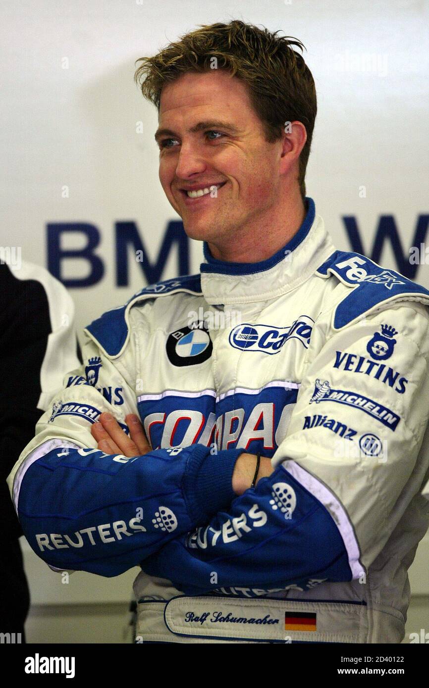 Bmw Williams Driver Ralf Schumacher Smiles As He Waits To Enter The Track For The Pre Qualifying Practice Session For The Spanish Formula One Grand Prix In Montmelo Outside Barcelona April 27 2002