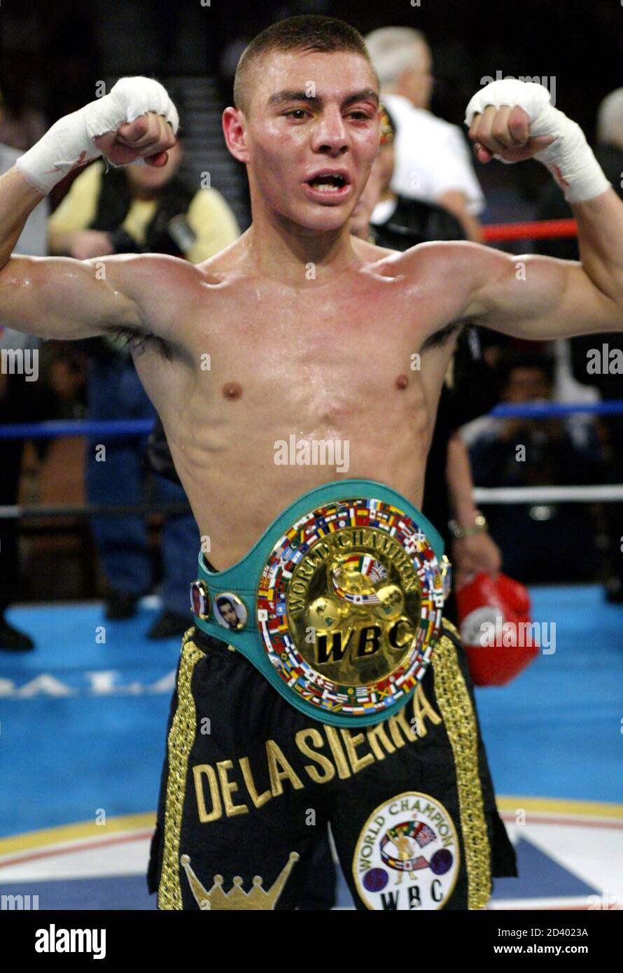 WBC light flyweight champion Jorge Arce of Los Mochis, Mexico, poses with his belt after retaining his title against [Agustin Luna of Mexico City with a third round TKO, at the Mandalay Bay Events Center in Las Vegas, Nevada, November 16, 2002. Arce improves his record to 31-3-1.] Stock Photo