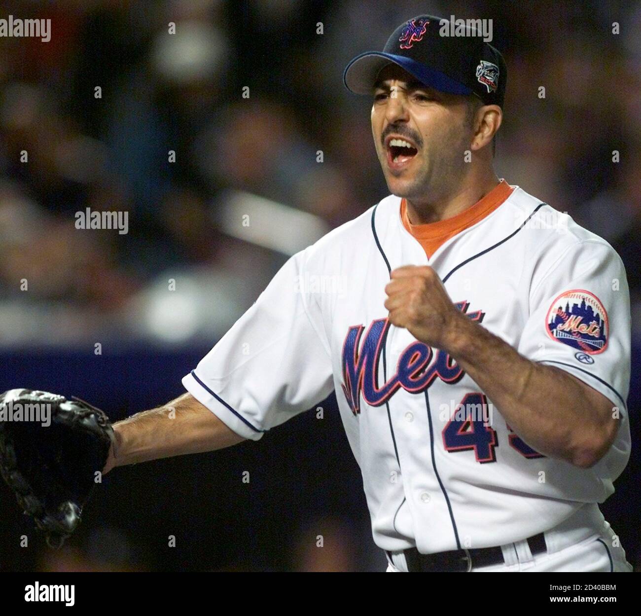 New York Mets John Franco Celebrates After Getting The New York Yankees Glenallen Hill To Pop Out To End The Eighth Inning In Game 3 Of The World Series At Shea Stadium