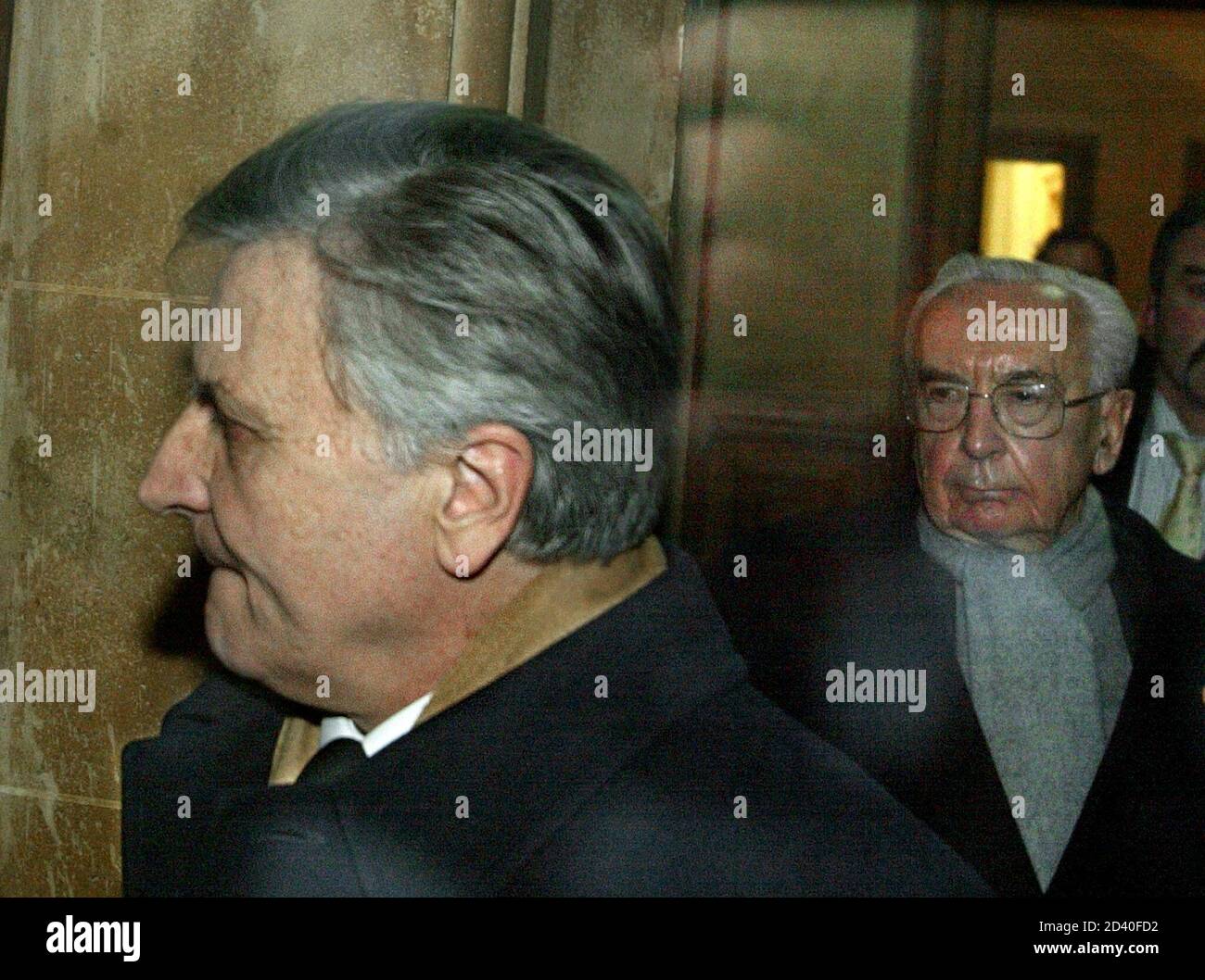 BANK DE FRANCE HEAD JEAN-CLAUDE TRICHET AND FORMER BANK DE FRANCE GOVERNOR  JACQUES DE LA ROSIERE LEAVE PARIS COURT Stock Photo - Alamy