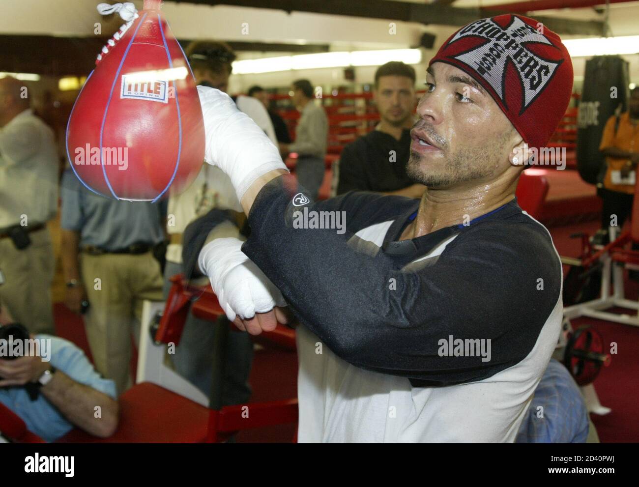 Arturo Gatti hits the speed bag at his training camp in Jersey City, New  Jersey June 20, 2005. Gatti, who is a native of Montreal, Canada and the  World Boxing Council super