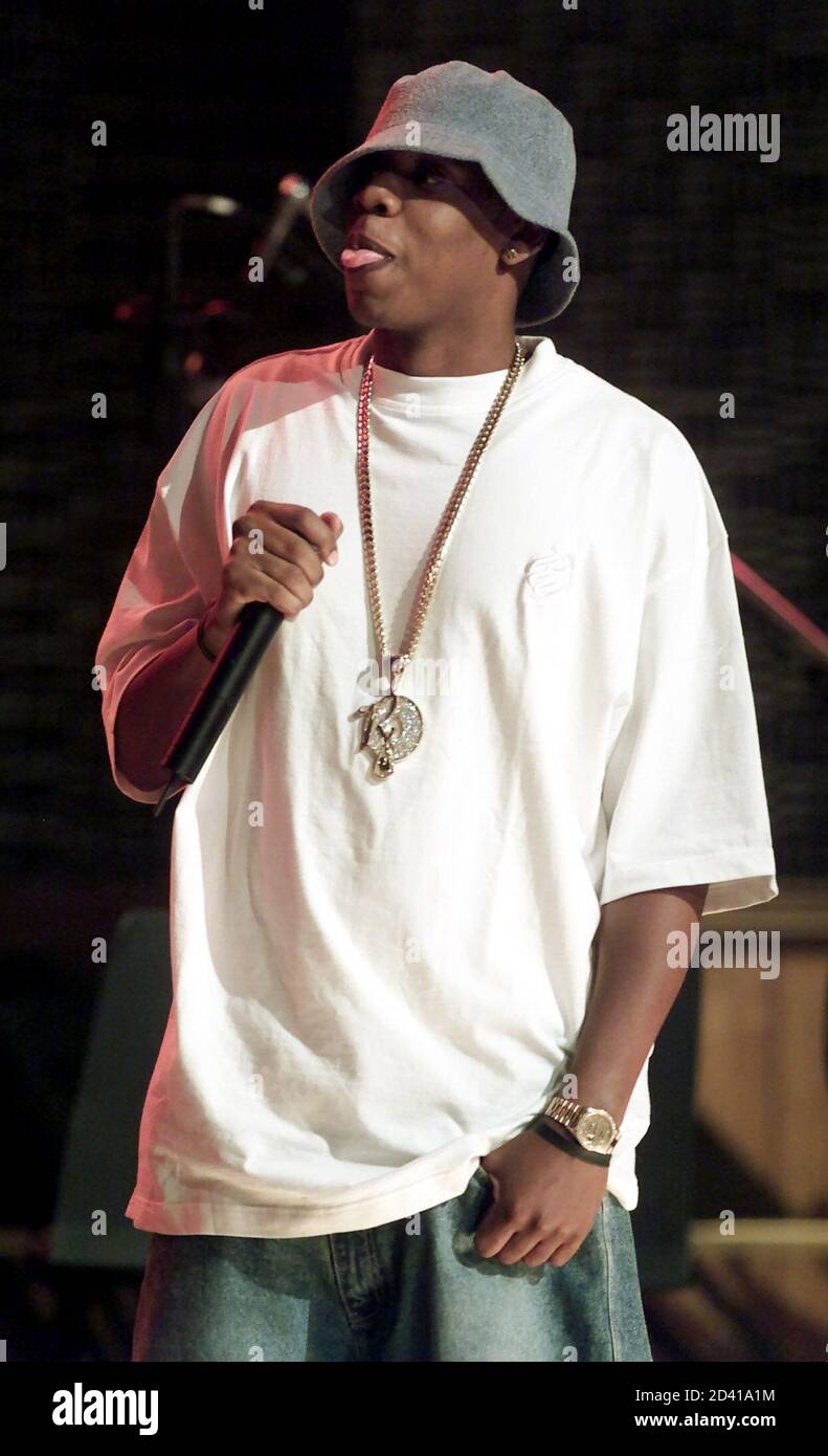 Rap artist Jay-Z sticks his tongue out as he performs at the 1st annual  Black Entertainment Television Awards at the Paris Las Vegas hotel-casino  in Las Vegas June 19, 2001. Jay-Z won