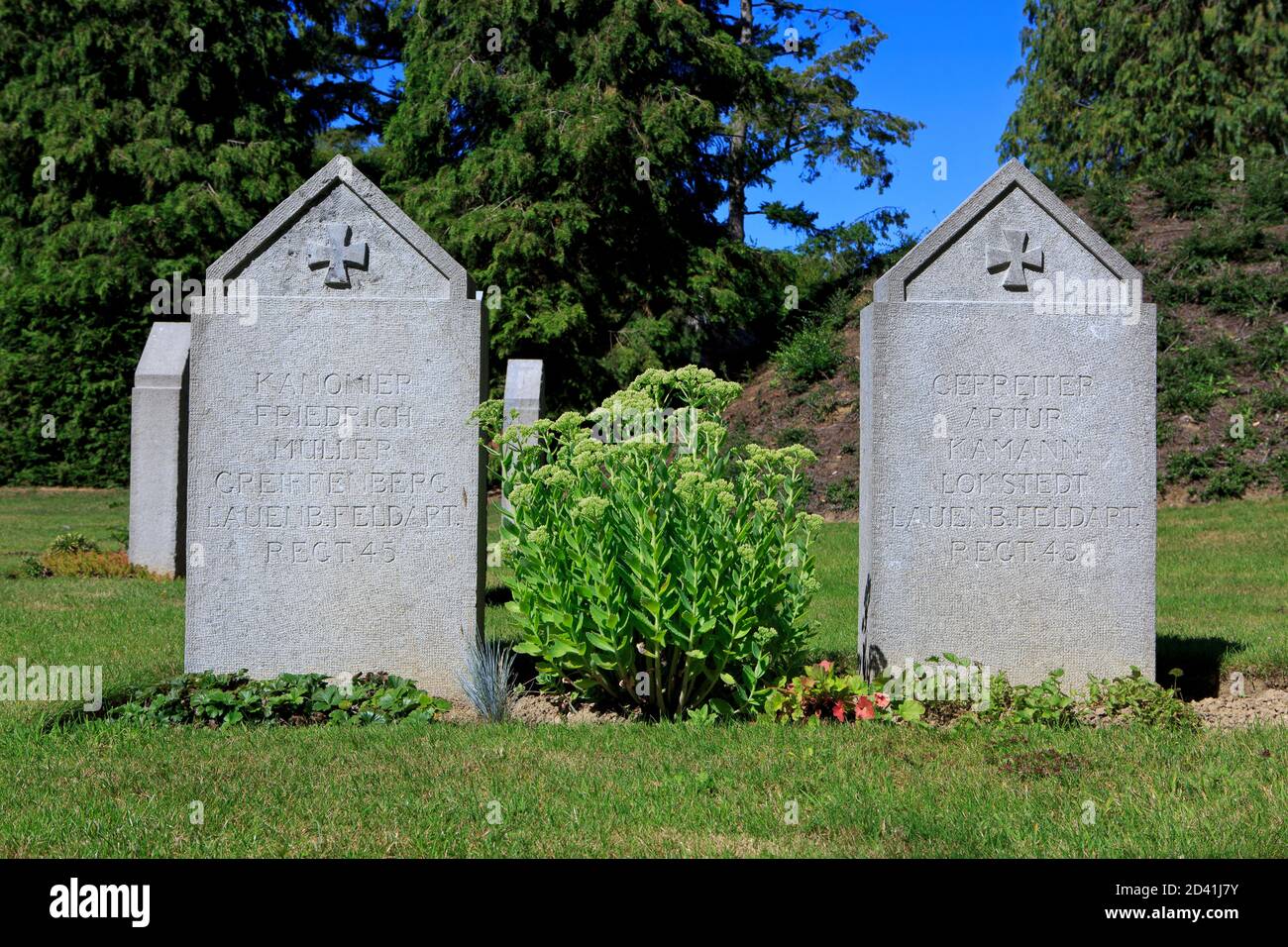 German World War I tombstones at St. Symphorien Military Cemetery in Mons, Belgium Stock Photo