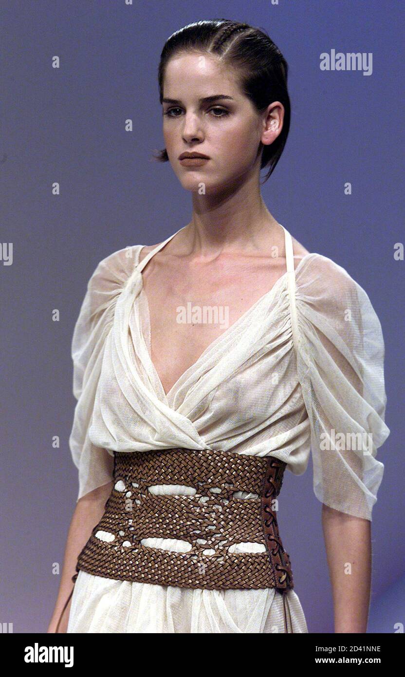 A model for the Kenzo fashion house shows this creation by designer Gilles  Rosier during the Spring/Summer 2001 ready to wear collection in Paris,  October 12, 2000. Fashion week ends October 14