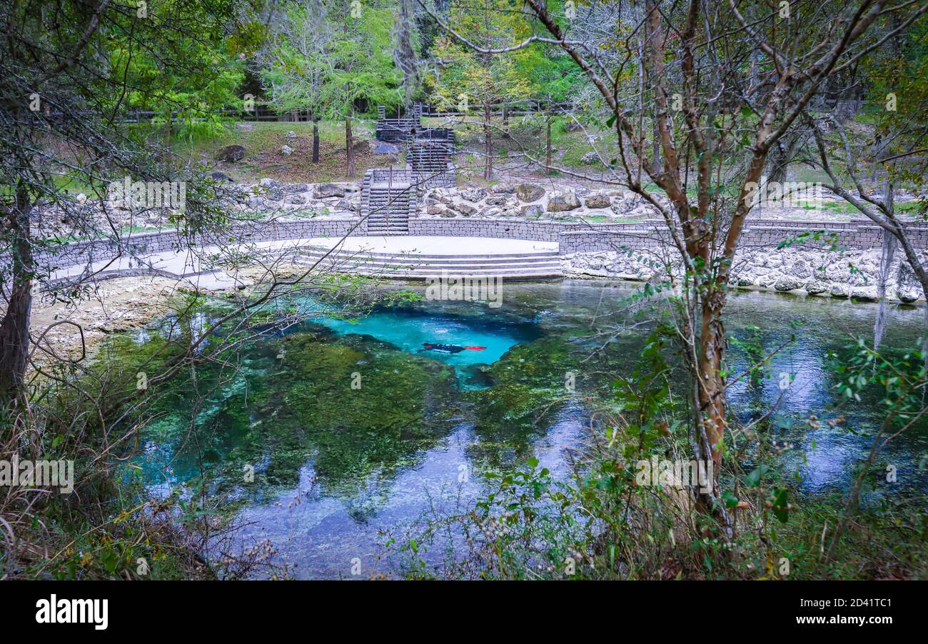 BRANFORD, FLORIDA, UNITED STATES - Oct 20, 2018: The main swimming and diving area of Little River Springs inside Florida's Little River Springs Park. Stock Photo