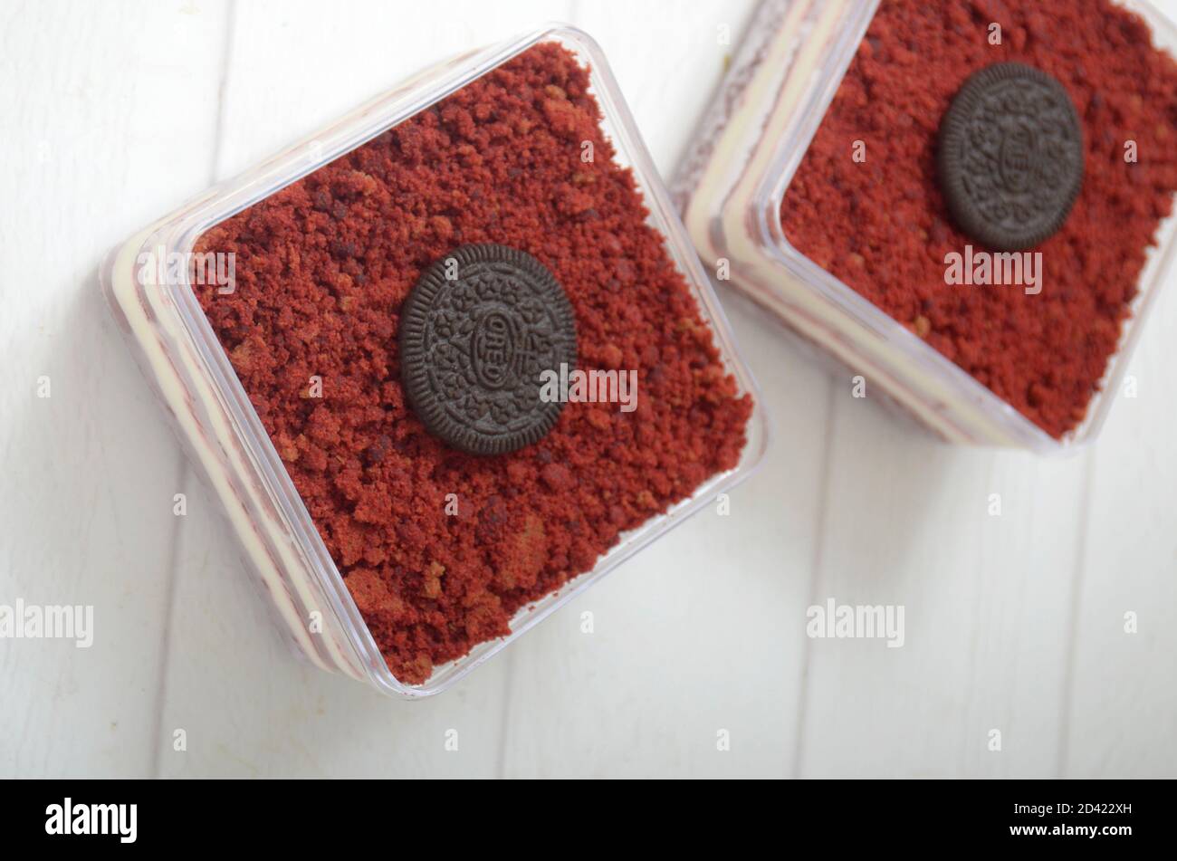Dessert Box Red velvet in a jar with chocolate biscuit as a topping