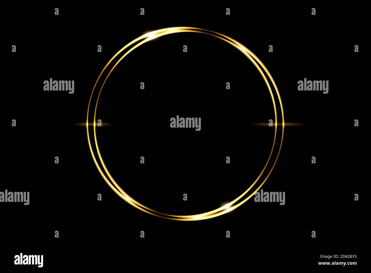 Glowing gold circle ring with light effect on black backdrop, abstract ...