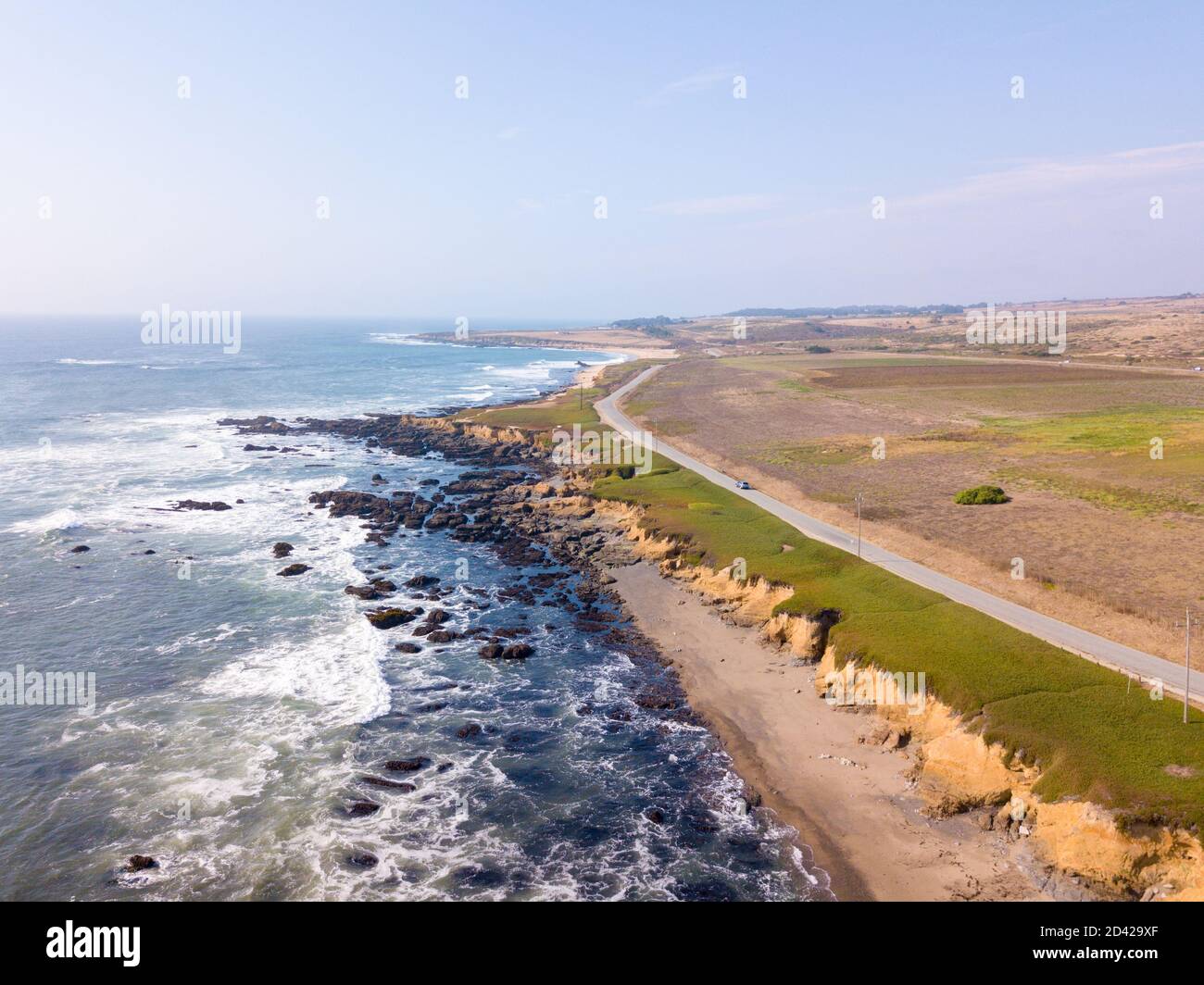 Aerial view of the rocky coastal area near the Pigeon Point lighthouse Stock Photo