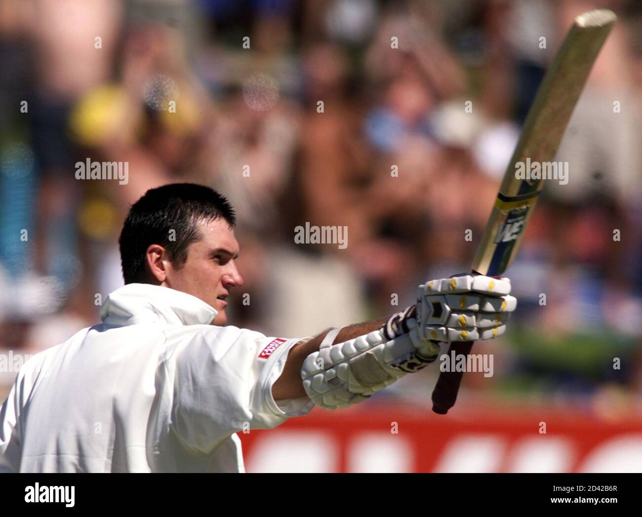South Africa S Graeme Smith Celebrates His Century On The First Day Of The Second Cricket Test Match Against Pakistan January 2 03 Smith Made 151 And Joined Herschelle Gibbs To Set A