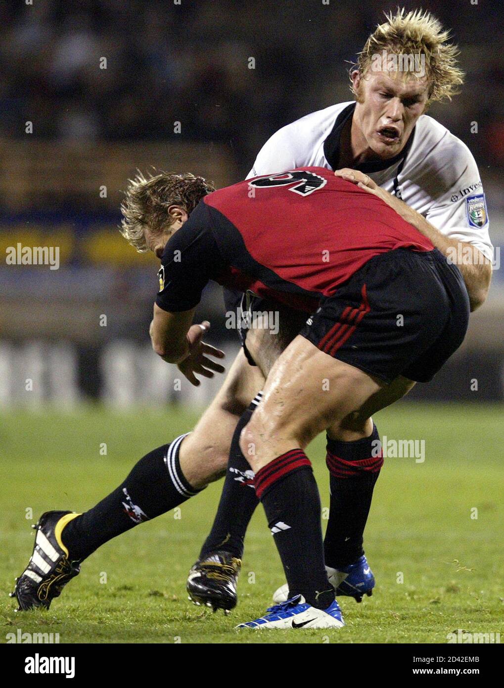 Stormers Burger Is On The Charge Against The Crusaders During Their Super 12 Rugby Clash In Christchurch South Africa S Western Stormers Schalk Burger Charges In To New Zealand S Canterbury Crusaders Justin Marshall