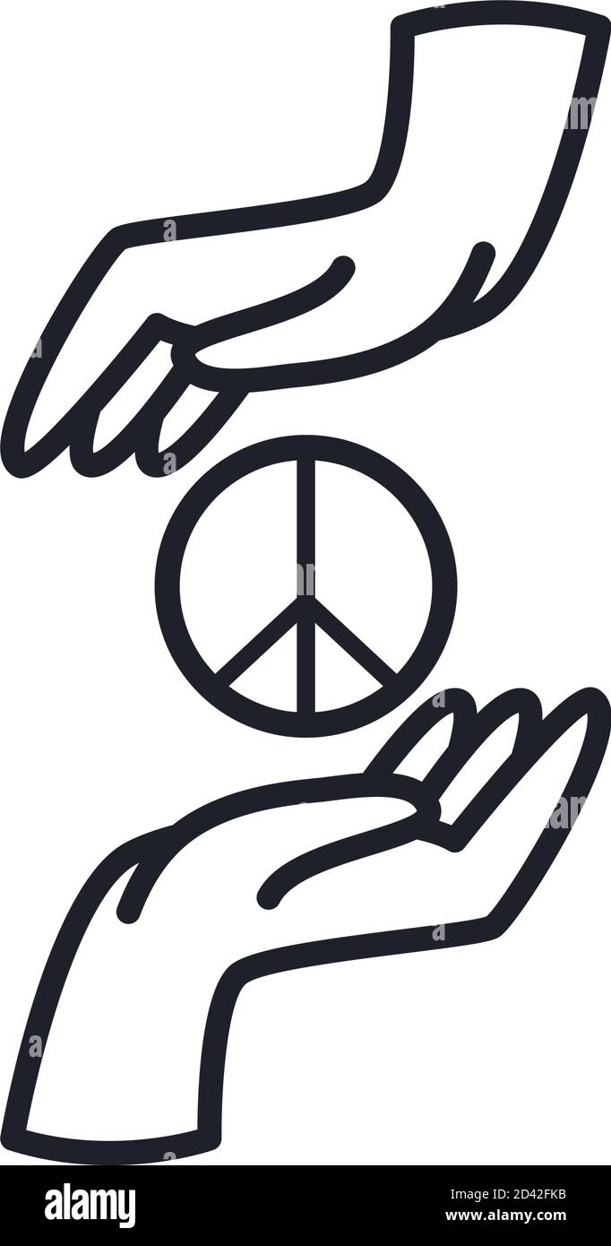 peace and love between hands line style icon design of hippie art and creative theme vector illustration 2D42FKB
