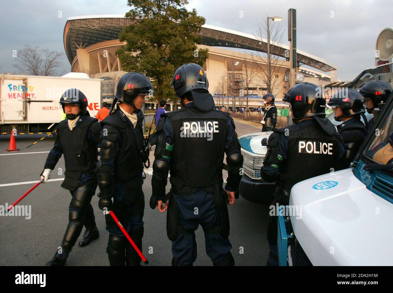 Japanese Anti Hooligan Riot Police Squad Are Deployed At Saitama Stadium In Saitama North Of Tokyo February 9 05 Rivals Japan And North Korea Prepared To Face Off In A World Cup Soccer
