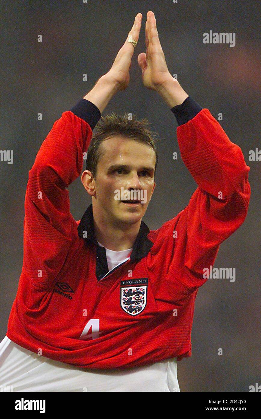 Germany S Goalscorer Dietmar Hamann Wearing The Shirt Of England S Gareth Southgate Salutes The Fans At The Germany S Goalscorer Dietmar Hamann Wearing The Shirt Of England S Gareth Southgate Salutes The Fans At The