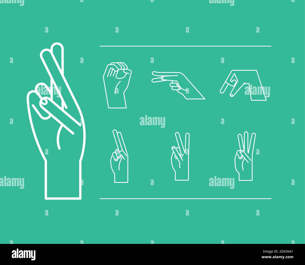 Hand Sign Language Alphabet Line Style Set Of Icons Design Of People Help And Finger Theme