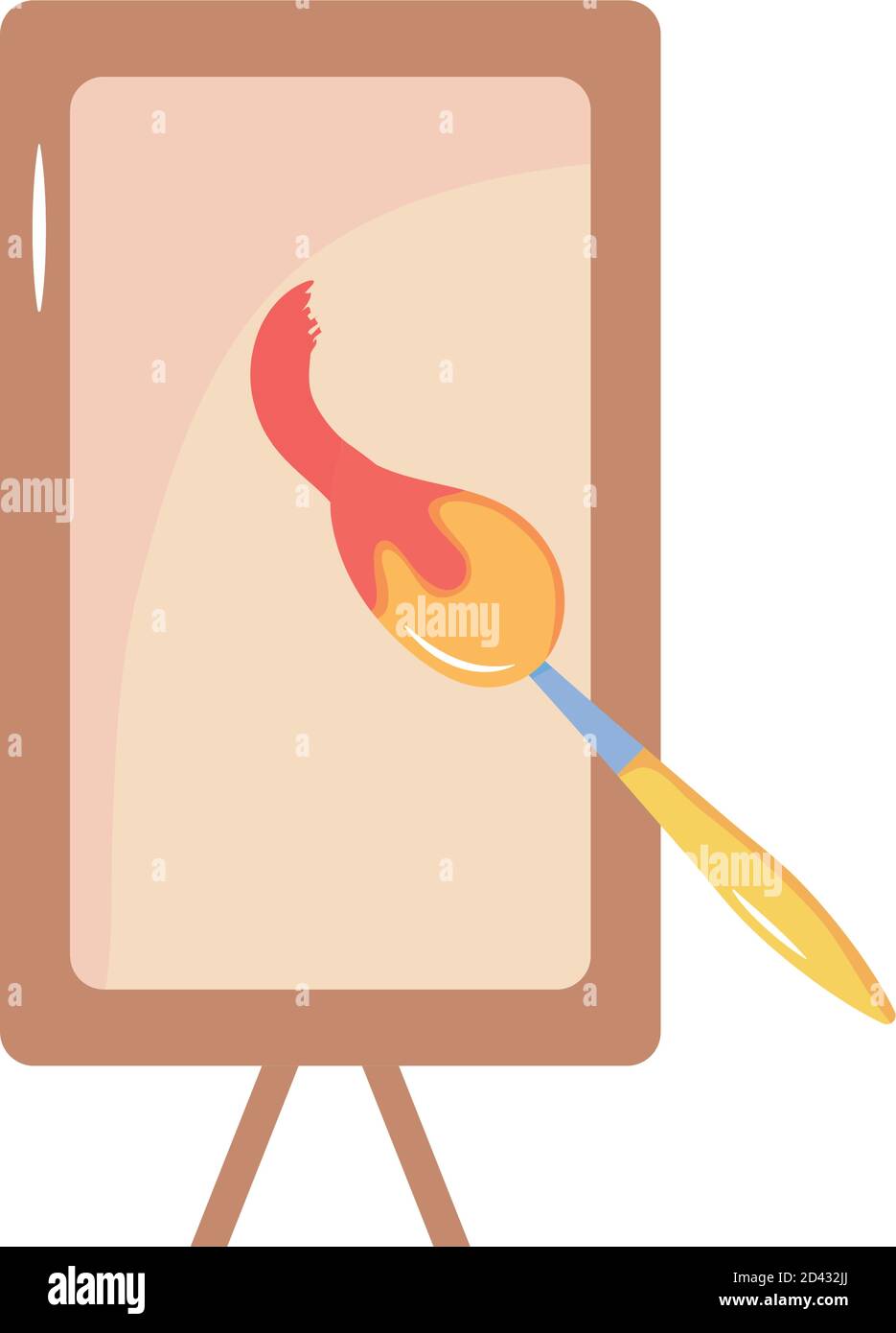 paint canva and paint brush over white background, flat style, vector