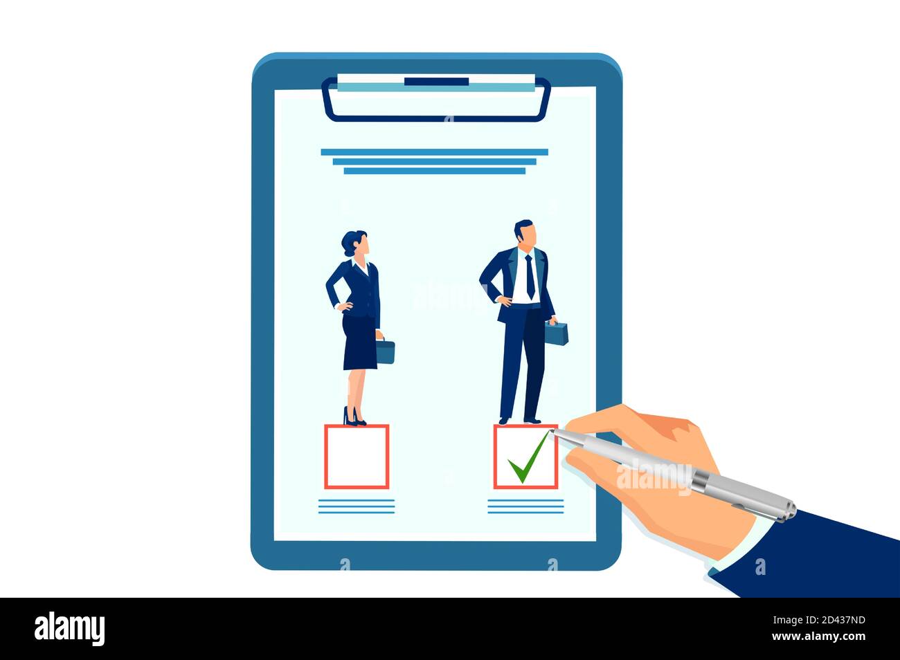 Gender discrimination and inequality concept. Vector of an employer making a choice in favor of a male candidate Stock Vector