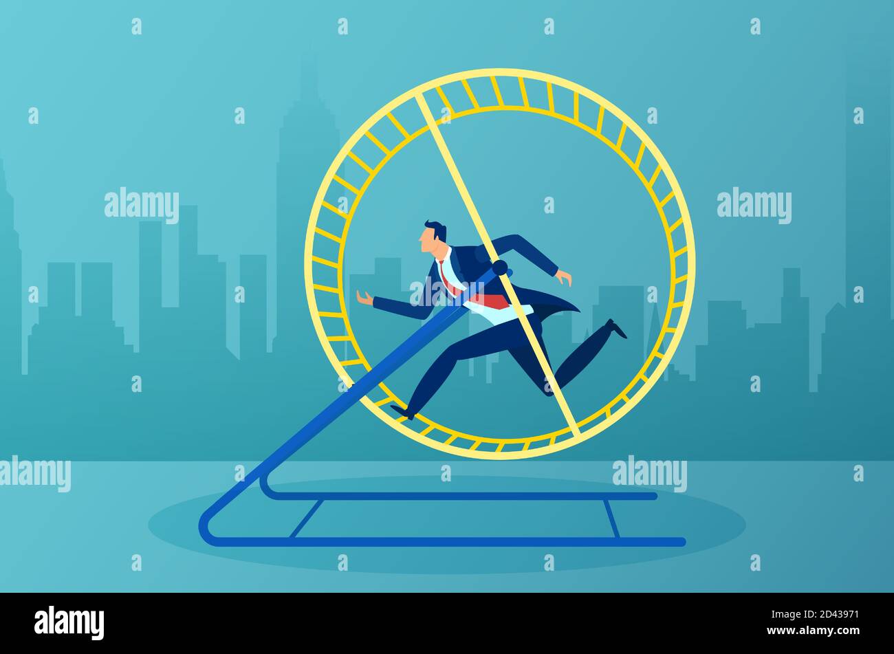 Vector of a busy businessman running in a hamster wheel Stock Vector