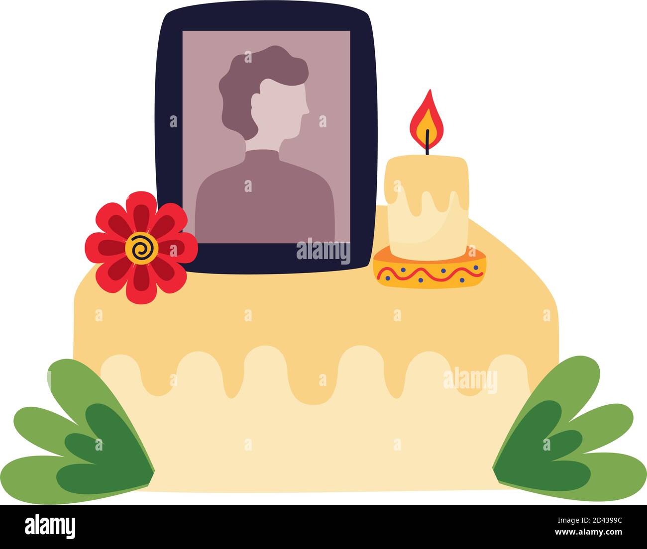 mexican altar of day of the dead with picture of man flat style vector
