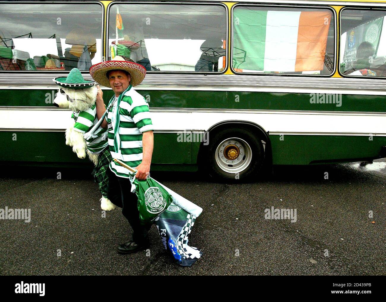 Celtic Fans From The Island Of Barra On The Western Isles Of Scotland Prepare To Board The Bus At Celtic Park In Glasgow En Route To Seville May 16 03 Thousands Of