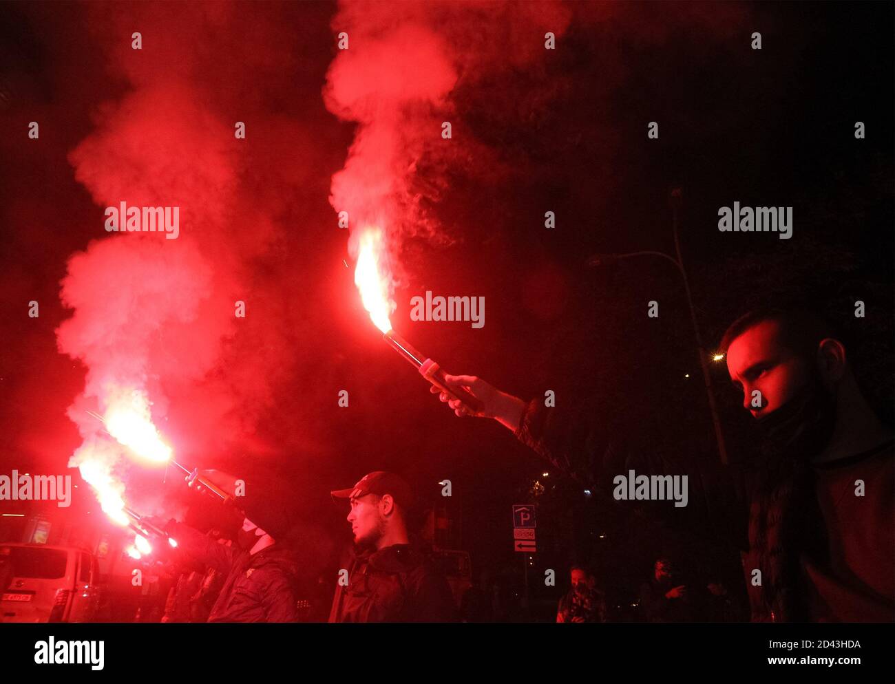 Kiev Ukraine 08th Oct 2020 Anti Lgbt Protesters Of The National Corps Political Party Burn Flares