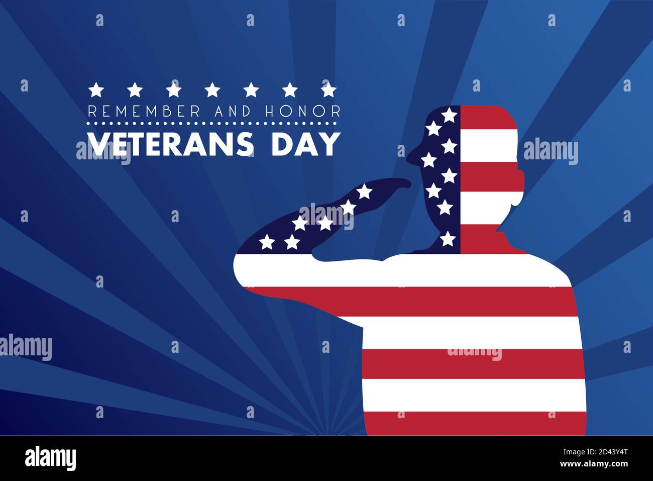 happy veterans day lettering with soldier saluting usa flag vector ...