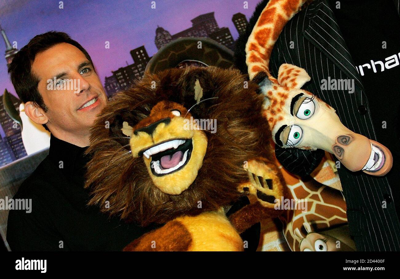 Cast member of the animated film Madagascar, Ben Stiller holds a puppet of his character 'Alex' prior to a news conference in London. Cast member of the animated film Madagascar, Ben Stiller Cast member of the animated film Madagascar, Ben Stiller holds a puppet of his character 'Alex' prior to a news conference in London. Cast member of the animated film Madagascar, Ben Stiller