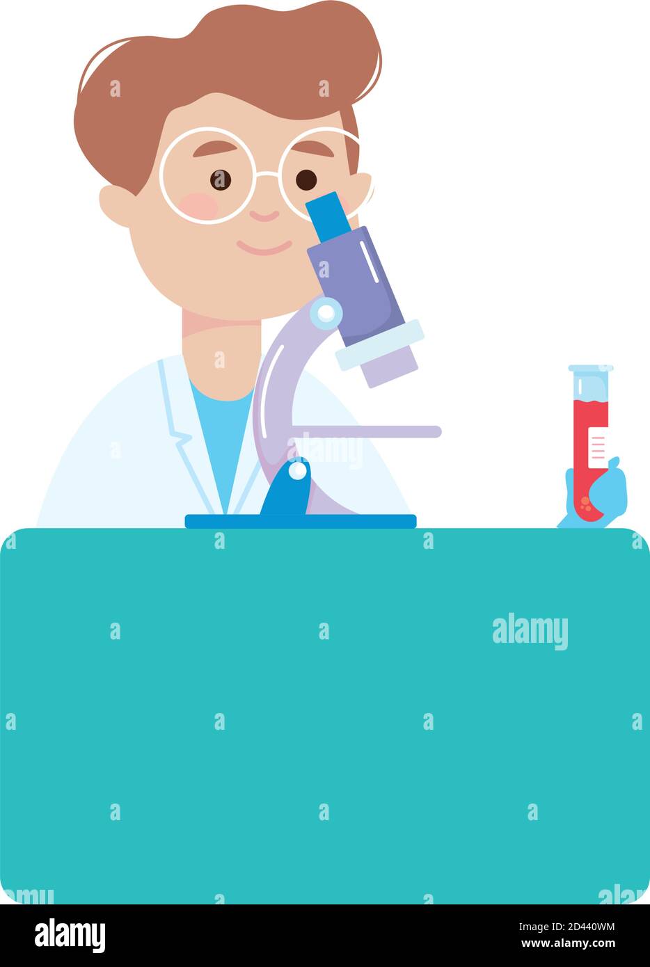 cartoon doctor holding a blood test tube and microscope over white  background, flat style, vector illustration Stock Vector Image & Art - Alamy