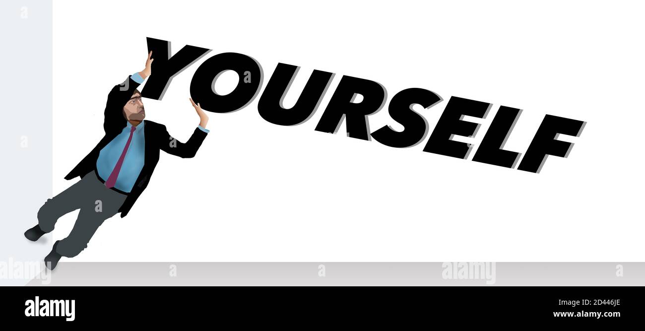 Push yourself is the theme. A man pushes on the word “yourself 