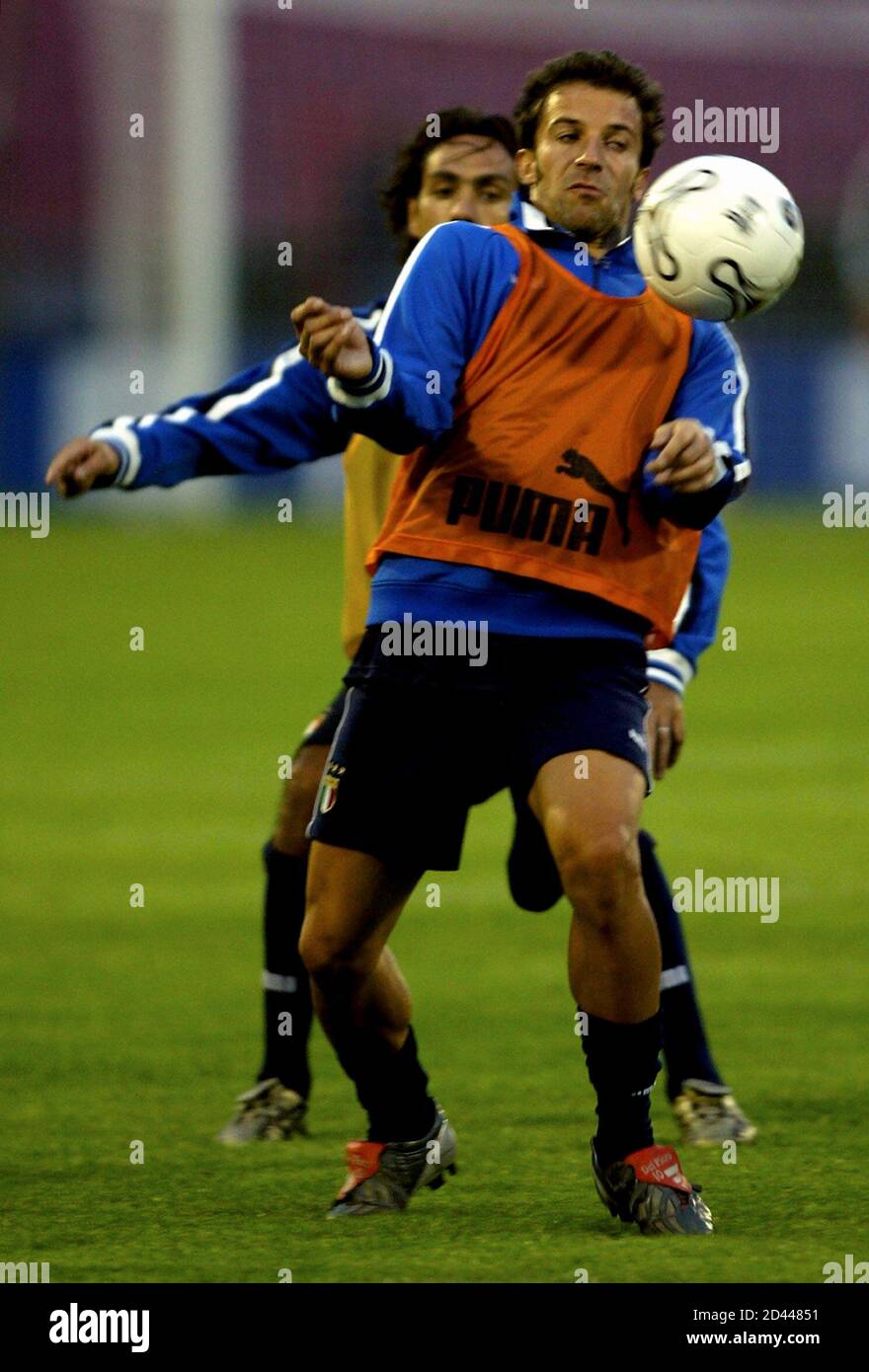 Italy S Alessandro Del Piero Front Controls The Ball During Team Practice In Belgrade September 9 03 Italy Will Play Serbia And Montenegro On Wednesday In A Euro 04 Qualification Match Reuters Giampiero Sposito