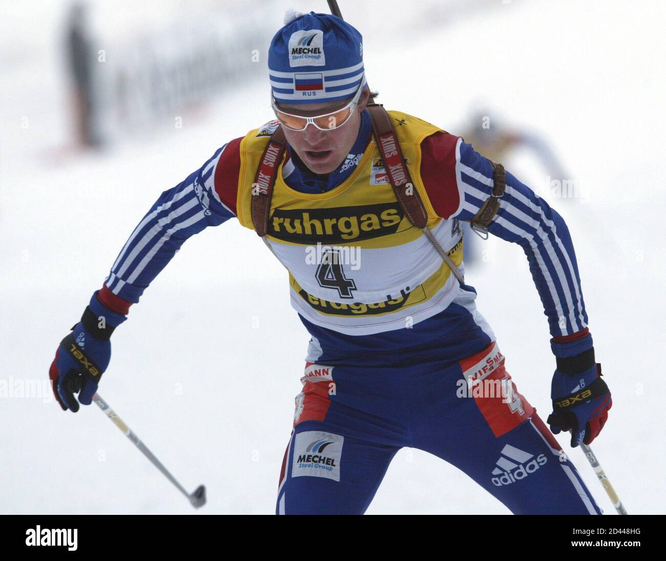 Sergei Rozhkov Of Russia Competes During 10km World Cup Biathlon Race In Osrblie Slovakia December 19 2003 Razhkov Won The Race And Became The New Leader In The World Cup Standings With