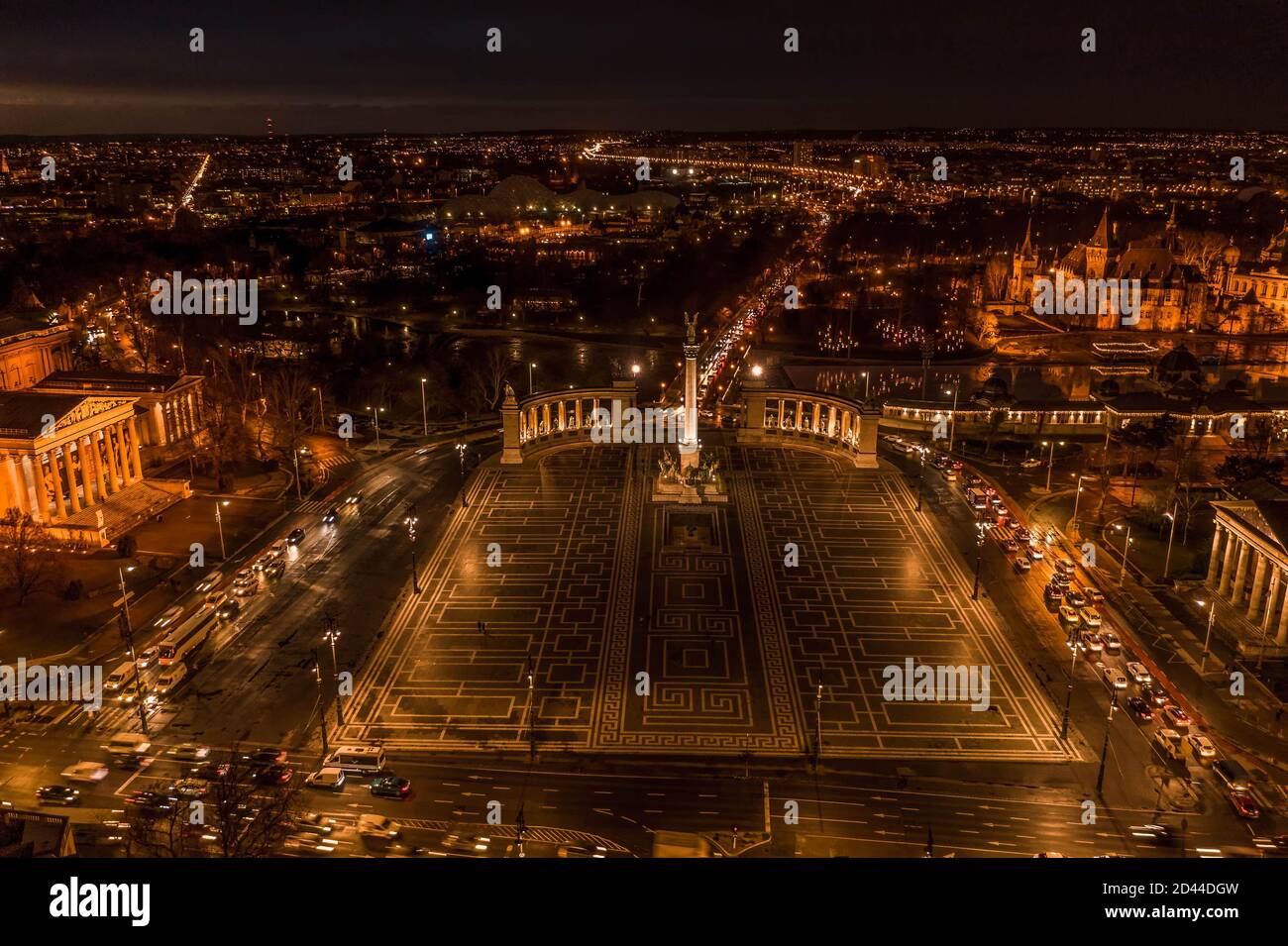 Aerial drone shot of Museum fine art Vajdahunyad Castle at Heroes ...