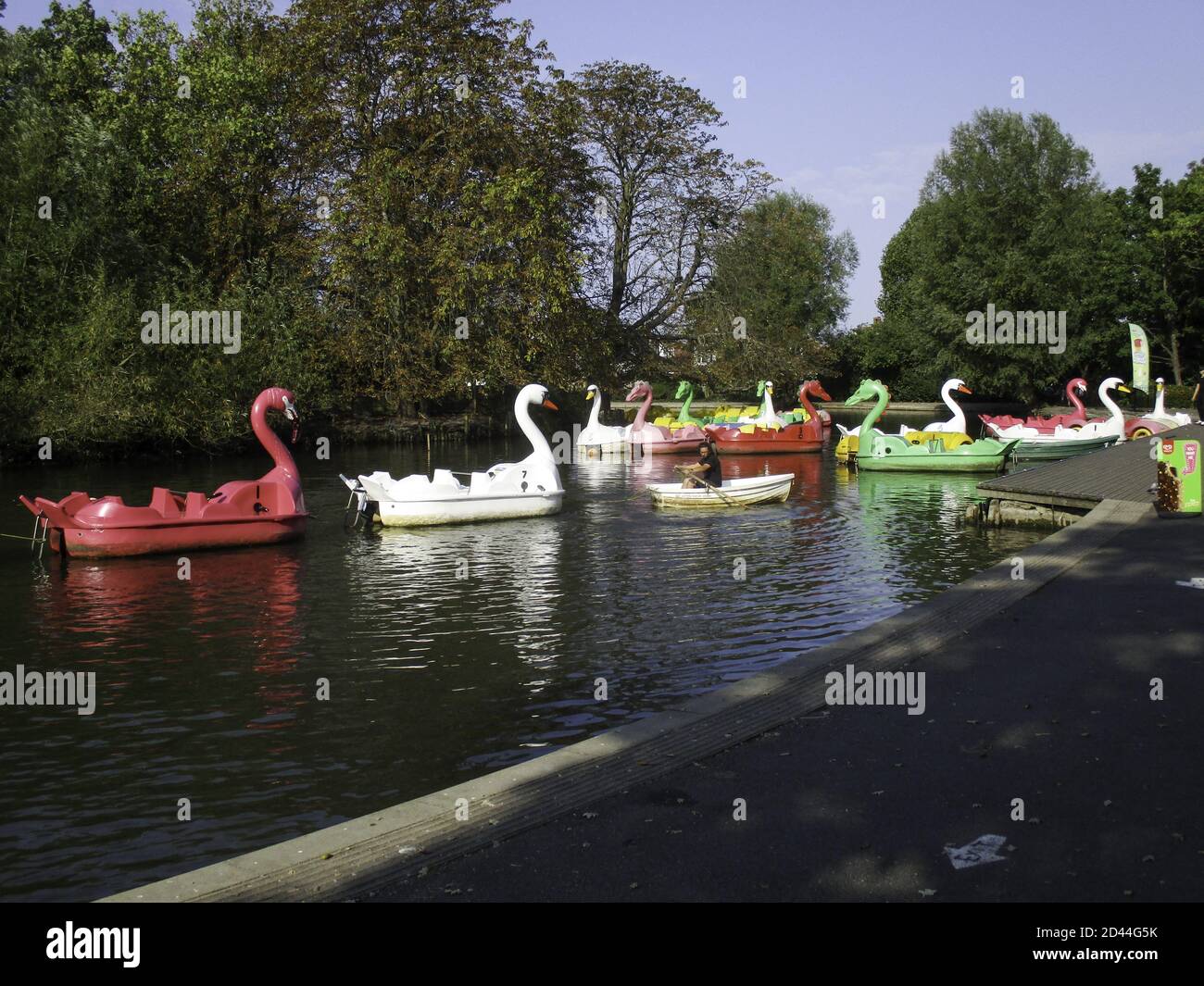 LONDON, UNITED KINGDOM - Sep 20, 2020: The pedalo's on the boating lake at Alexandra Palace, London Stock Photo
