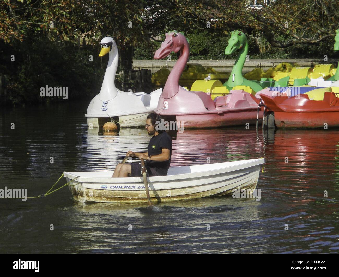 LONDON, UNITED KINGDOM - Sep 20, 2020: The pedalo's on the boating lake at Alexandra Palace, London Stock Photo