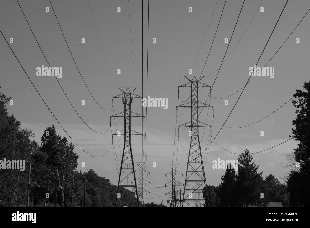 CLIFTON, UNITED STATES - Aug 24, 2020: distribution towers black and white Stock Photo