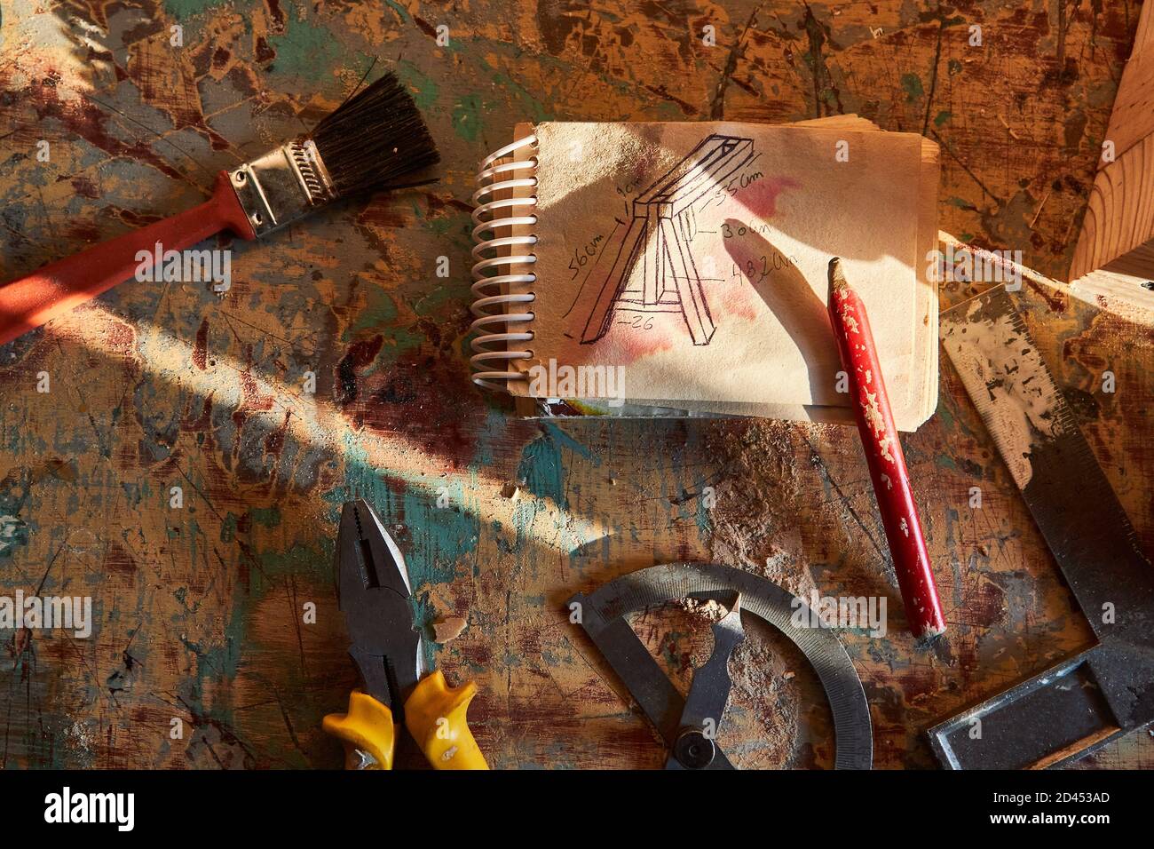 Table with different carpenter's tools Stock Photo