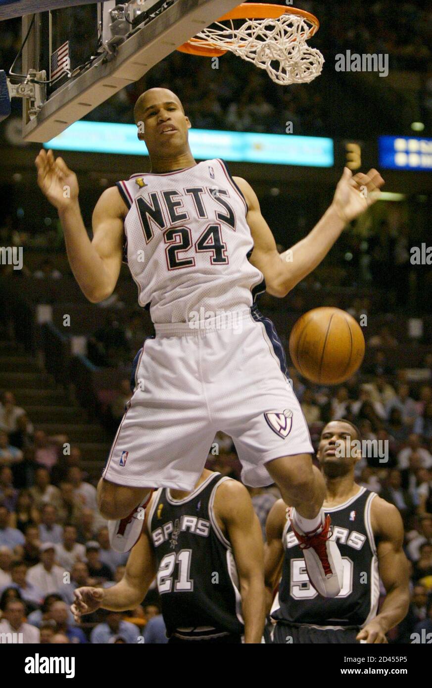 New Jersey Nets forward Richard Jefferson finishes a slam dunk during the  third quarter against the San Antonio Spurs in Game 4 of the NBA Finals in  East Rutherford, New Jersey, June