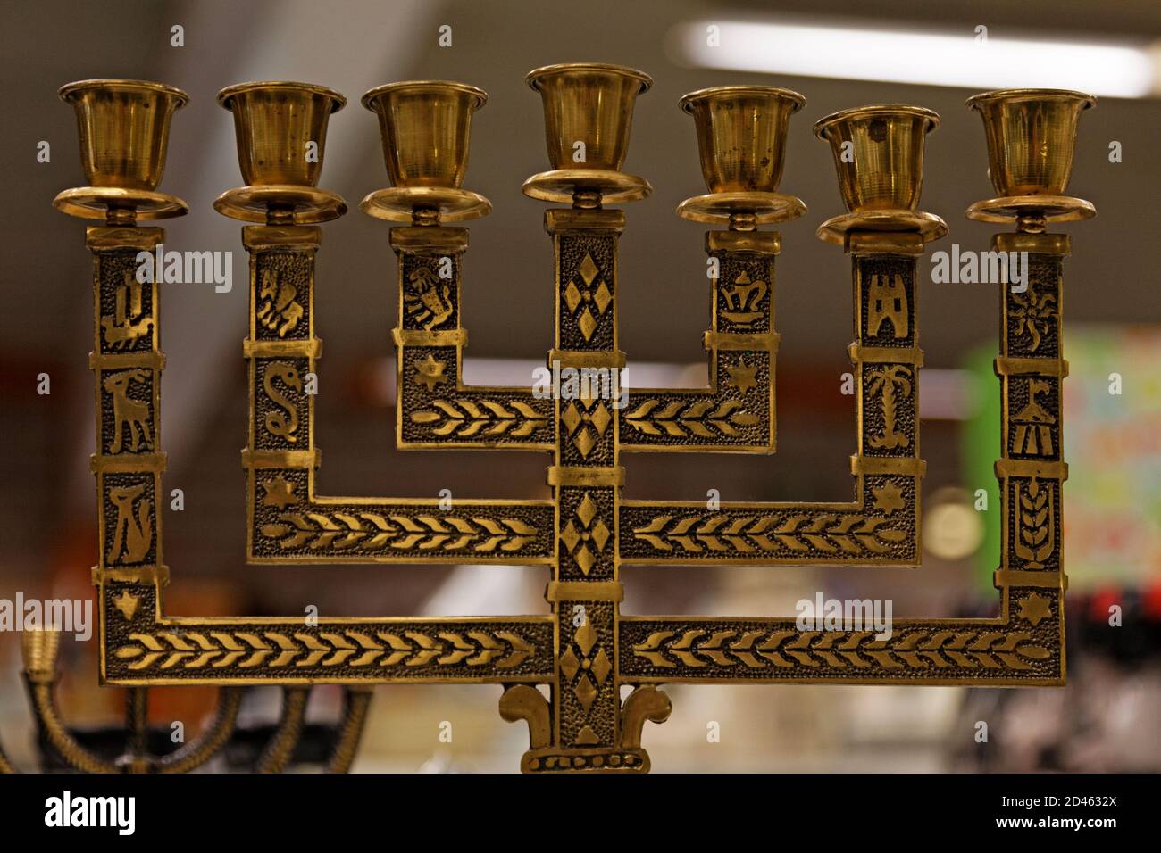 Jewish seven-armed candlestick in bronze Stock Photo