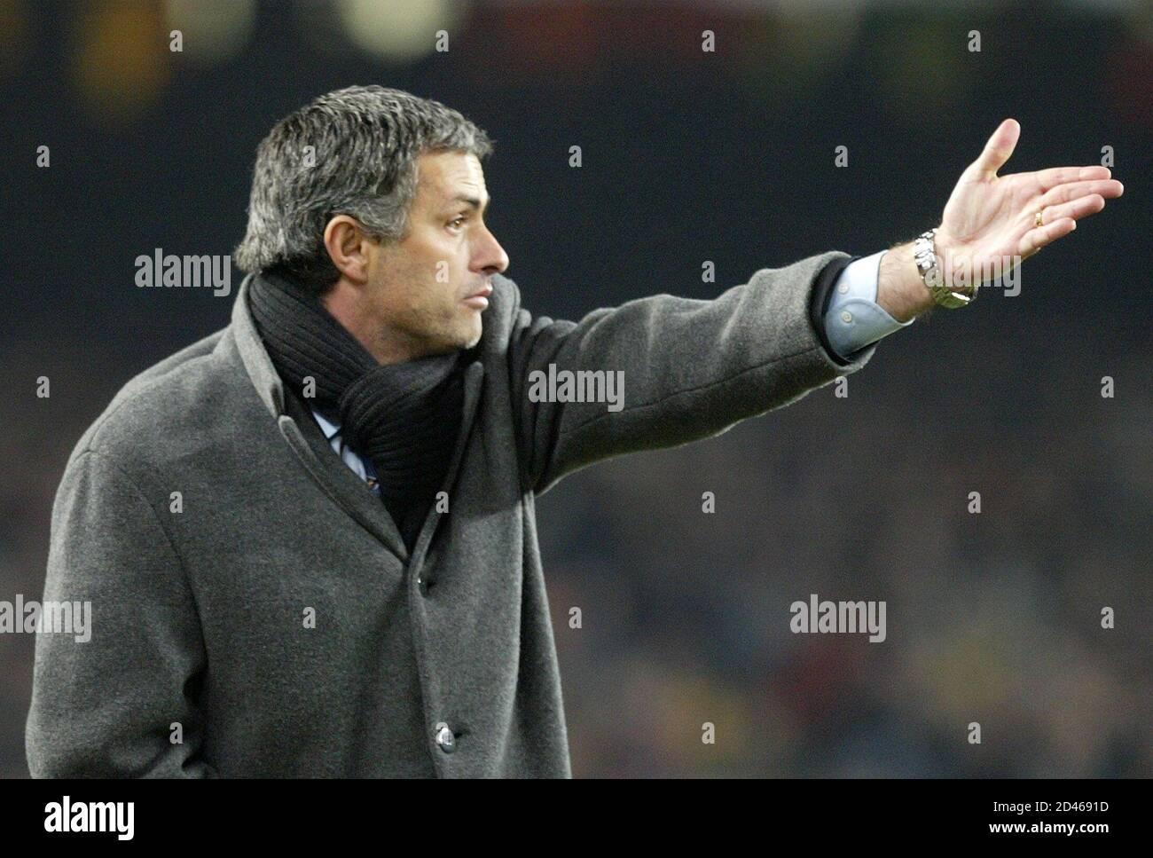 Chelsea S Coach Mourinho Looks On During Their Champions League First Knock Out Round First Leg Match In Barcelona Chelsea S Coach Jose Mourinho Looks On During Their Champions League First Knock Out Round First Leg