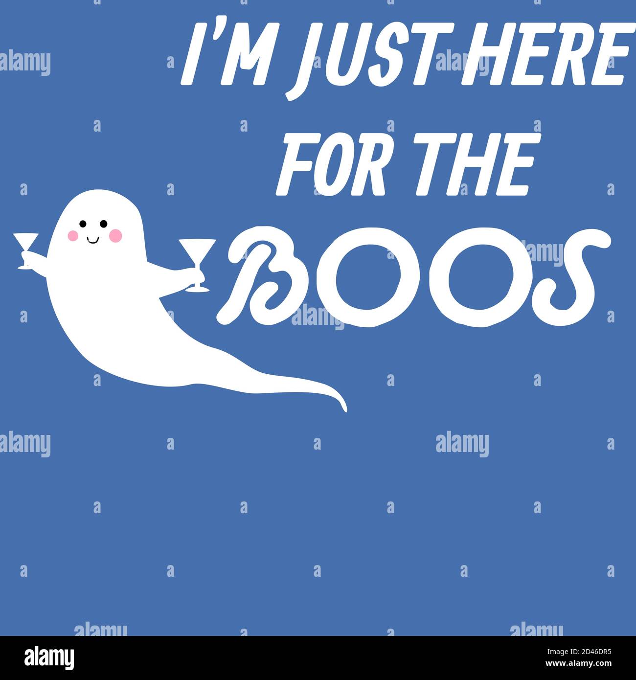 I am just here for the boos, funny ghost shirt with cute ghost holding wine glasses in hands Stock Photo