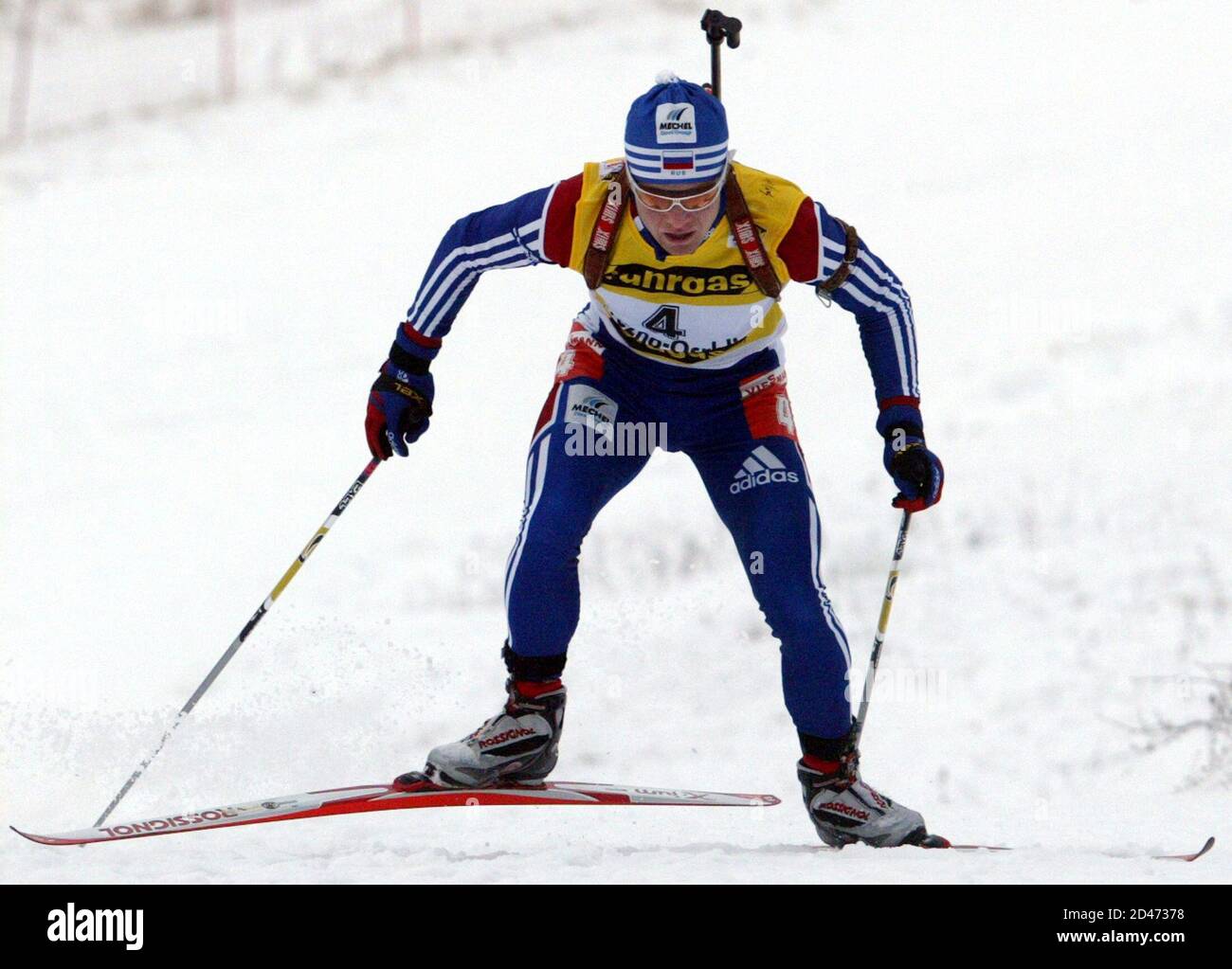 Sergei Rozhkov Of Russia Competes During The 10km World Cup Biathlon Race In Osrblie Slovakia December 19 2003 Razhkov Won The Race And Became The New Leader In The World Cup Standings