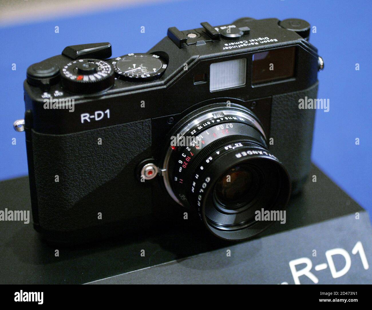 Seiko Epson Corporation's world's first rangefinder digial camera R-D1 is  displayed at a launch in Tokyo March 11, 2004. The  digital  camera, developed by Epson in partnership with Cosina Corp, accepts