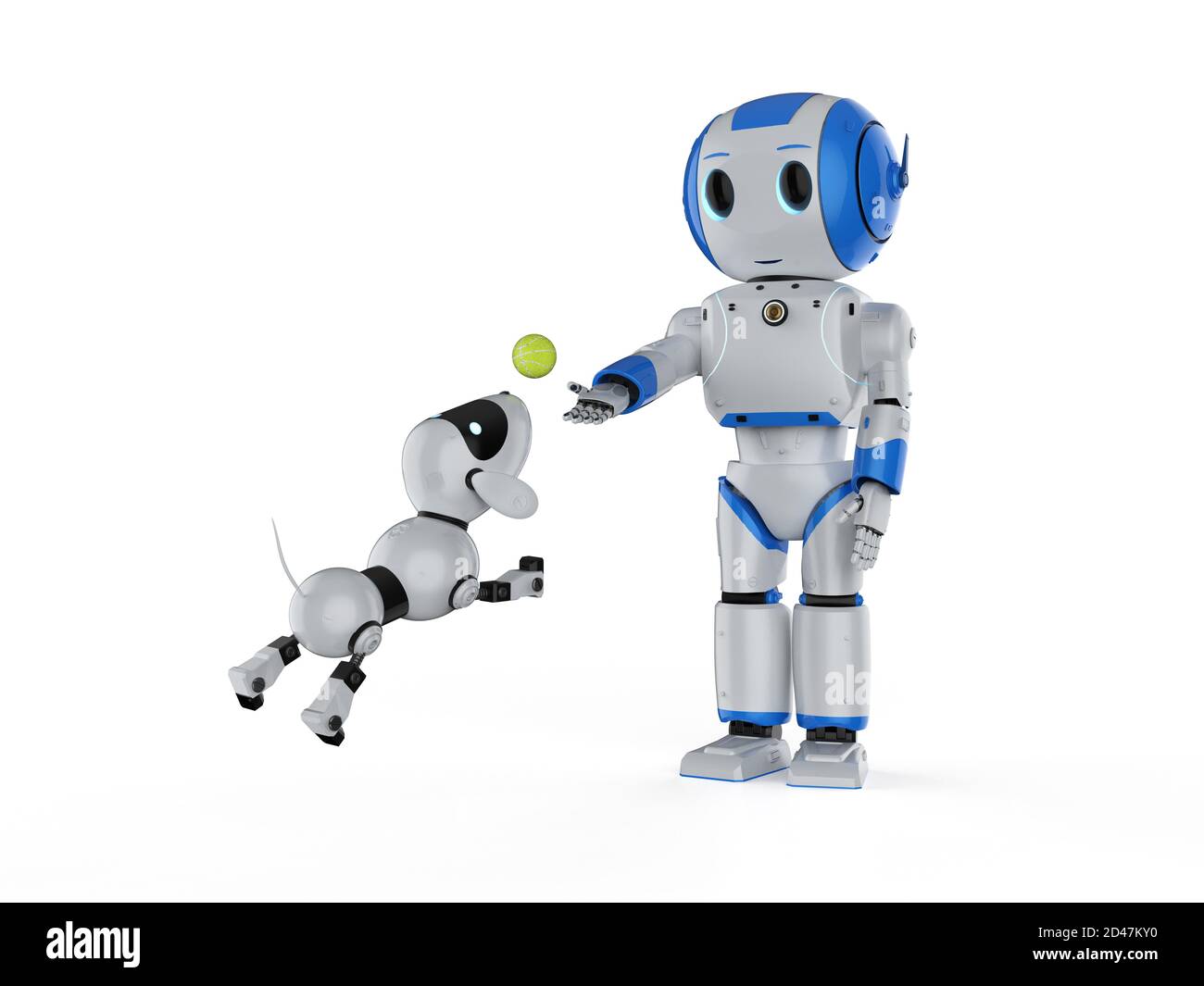 3d rendering cute artificial intelligence robot with dog robot Stock Photo