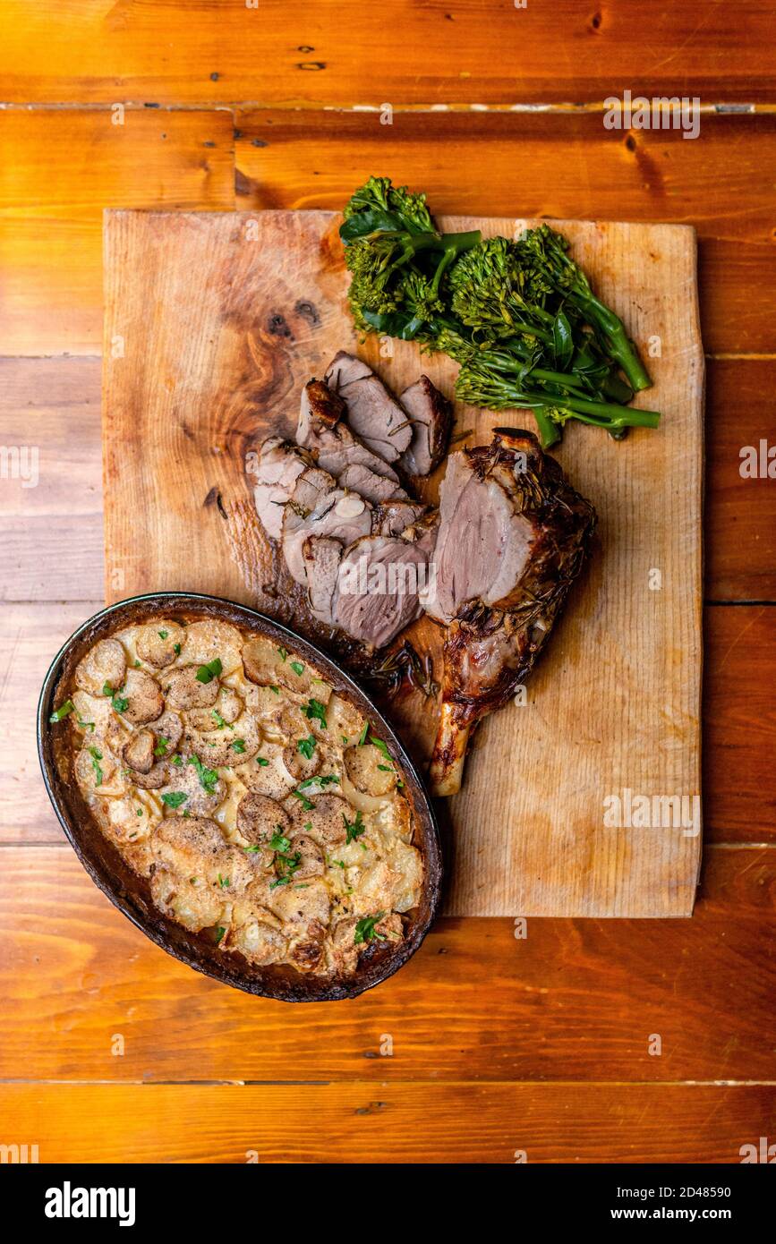Rustic Roast Leg of Lamb and Dauphinoise Potatoes Stock Photo Alamy