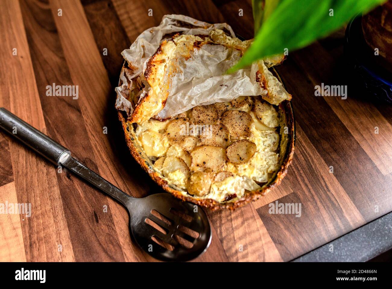 Rustic Roast Leg of Lamb and Dauphinoise Potatoes Stock Photo