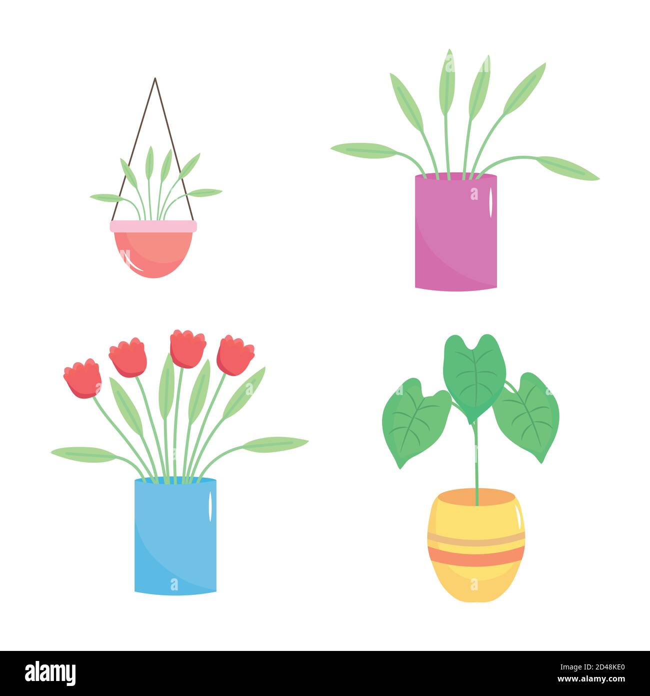 icon set of beautiful plants in a pot over white background, colorful ...