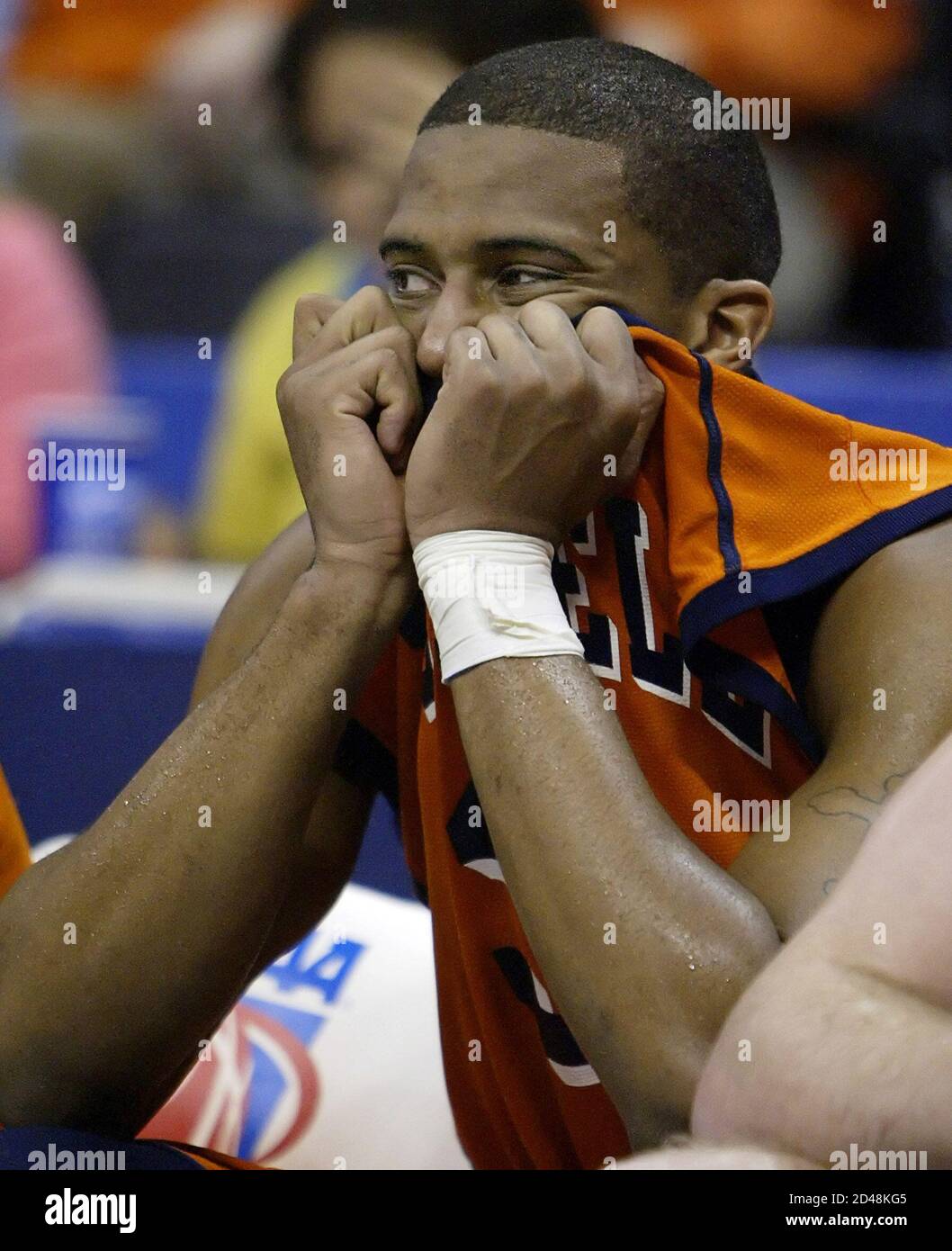 Bucknell guard Charles Lee shows his disappointment in losing to Wisconsin  during second round action of the 2005 NCAA Division 1 Men's Basketball  Championship in Oklahoma City, Oklahoma, March 20, 2005. Wisconsin