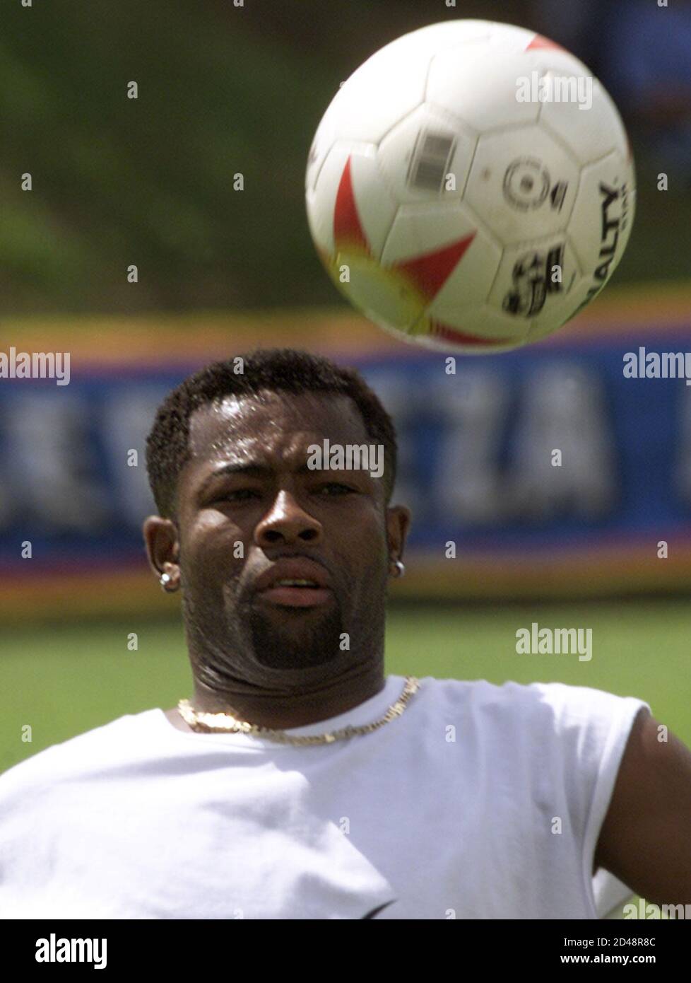 File photo taken July 22, 2001 of Colombian soccer striker Jairo Castillo during a training session at the Campestre Club Field in Armenia. Castillo was injured in a car accident in Cali where police reported one woman died and other four more were injured. The Colombian player, who is member of the Colombian national soccer team, had been transfered to Italian Club Genova for five million dollars. HG/HK/HB Stock Photo