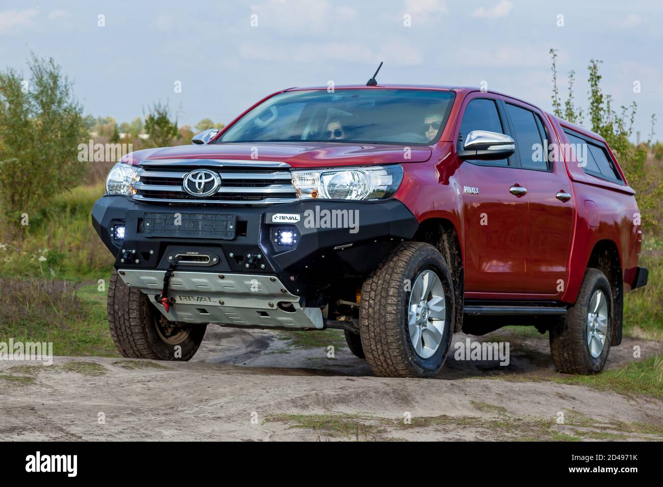 Ukraine Kiev October 10, 2020 Red new 4x4 pickup with Toyota Hilux