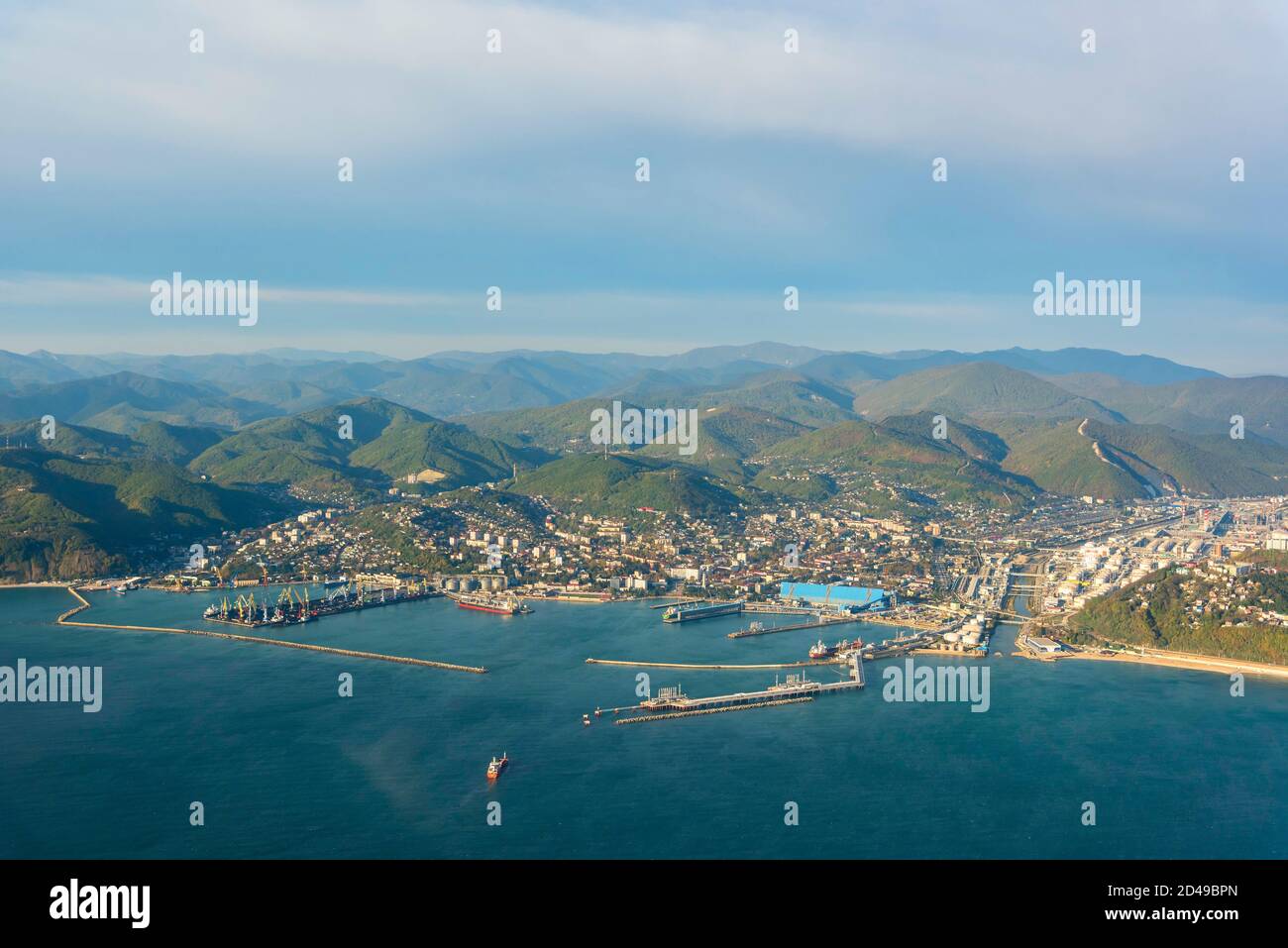 Aerial view of the city of Tuapse and the Black Sea Stock Photo